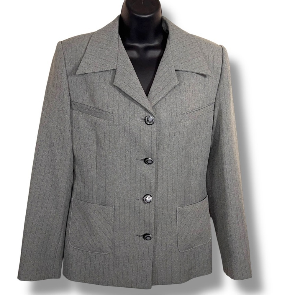 Vintage Large Angel Angel Grey Blazer Black Pinstripe Classic Lined Academia